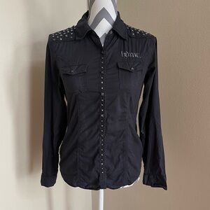 Harley Davidson Motorcycle Club - Snap Black Long Sleeve Women Shirt - Size: S